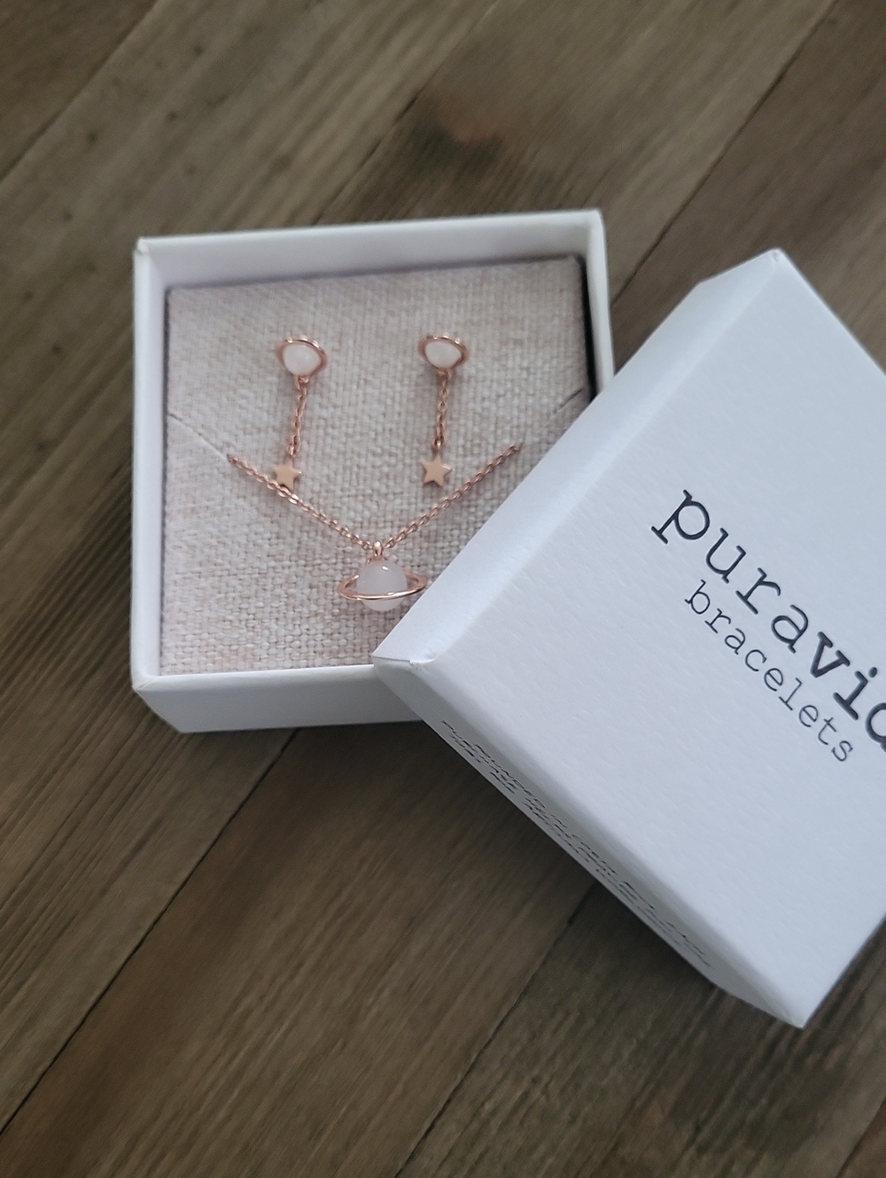 Pura Vida Rose Gold Bracelet and Earrings Set with Pale Pink Stones